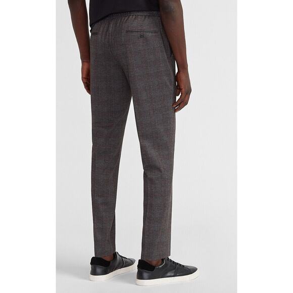 Express Mens Extra Slim Brown Plaid Luxe Comfort Soft Drawstring Dress Pant XL - Picture 2 of 9
